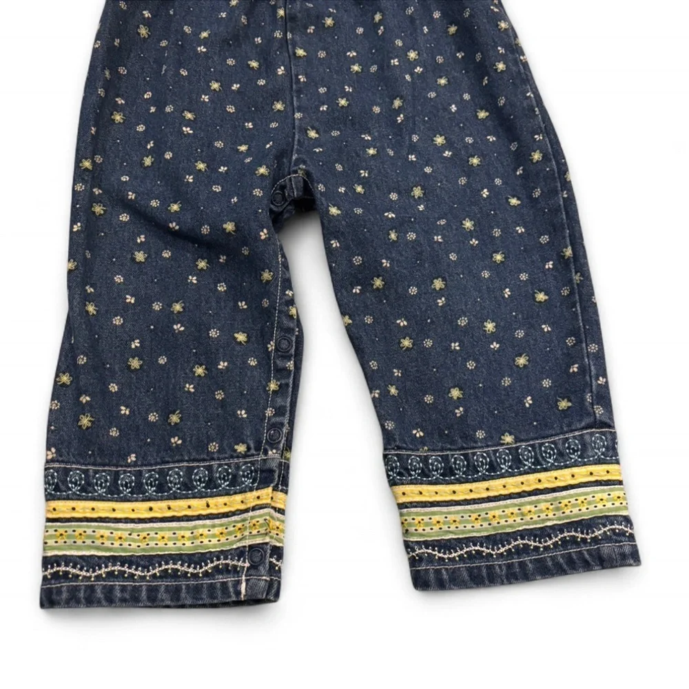 Vintage Gymboree Denim Overalls Floral Embroidered Y2K Baby 18-24M Girls